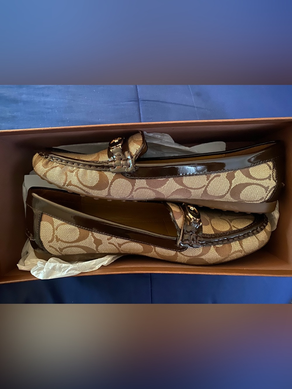 Coach Women's Signature Tan & Brown Logo Loafers
